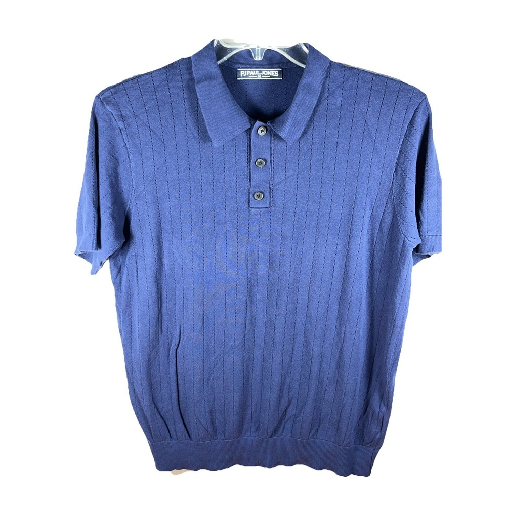 PJ Paul Jones Navy Short Sleeve Textured Knit Golf Shirt Collared Polo Size M